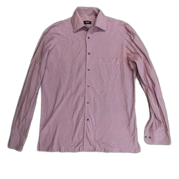 Boss Hugo Boss Pink Blue Purple Mini Check LS Classic Dress Shirt Sz 15.5 34/35 - Picture 2 of 11